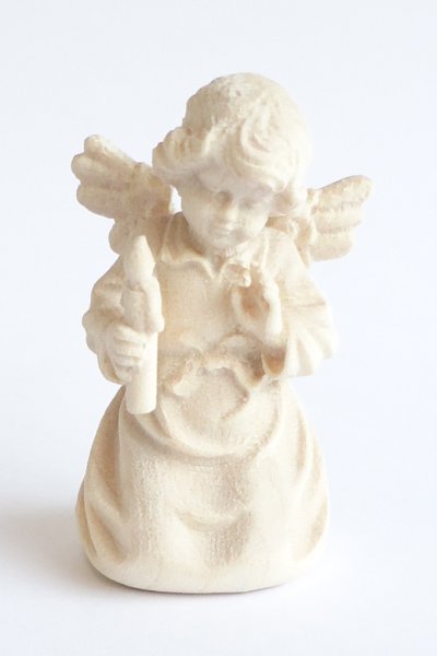 画像1: 小さな木彫り天使像　ローソクをもつ天使　白木 4.5cm　 (1)