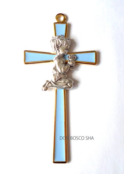 画像1: 壁掛十字架　初聖体 男の子  ブルー (1)