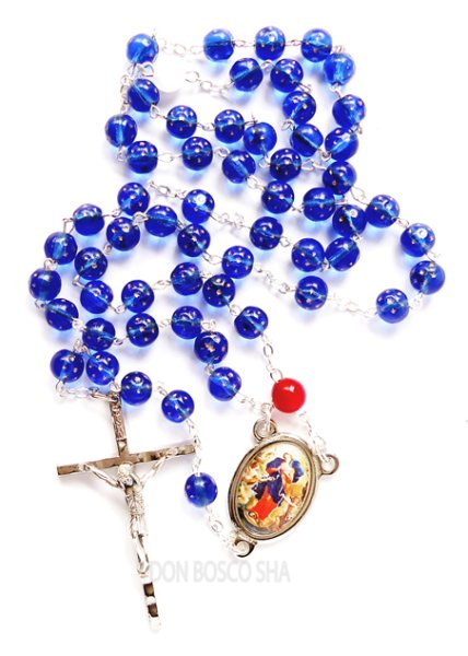 画像1: ロザリオ　結び目を解く聖母マリア　ガラス珠　紺色星印 (1)