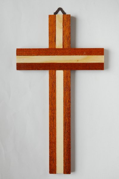 木製　壁掛十字架　2色組木（ボディなし）20cm