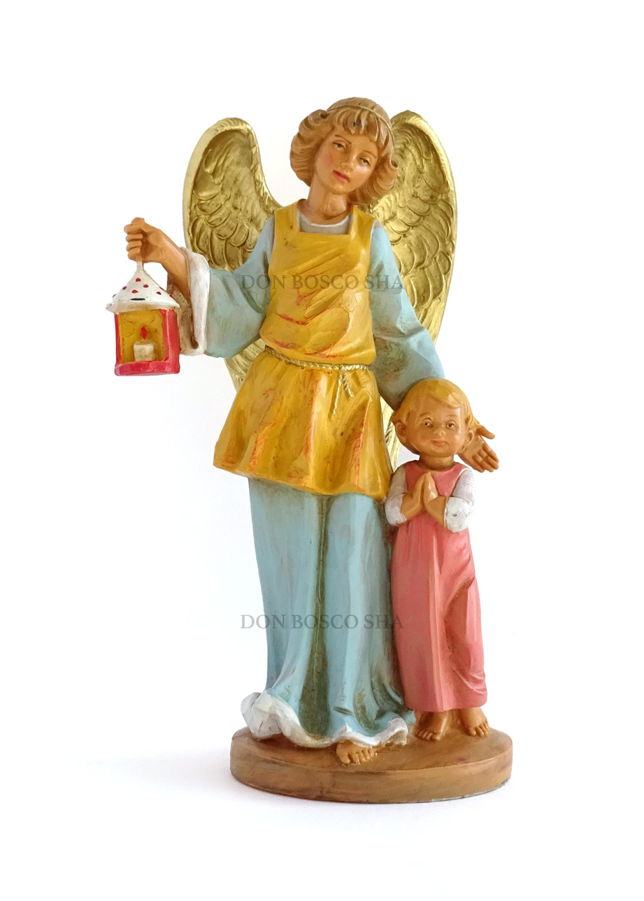 守護の天使と女の子像 約17cm カラー W/T - ドン・ボスコ社